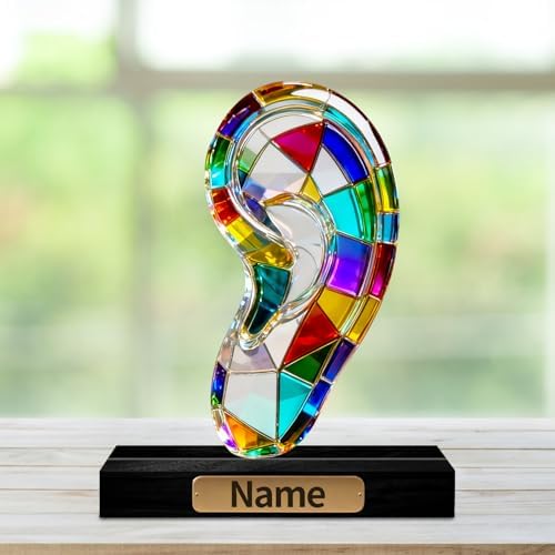 Personalized Acrylic Human Ear Decoration Stained Glass Style Colorful Figurine with Custom Name Plate Anatomy Desktop Ornament Gifts for Audiologists Otolaryngologists Medical Students - Image 2