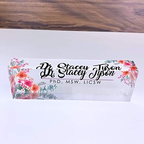 Artblox Office Desk Name Plate Personalized | Custom Name Plates for Desks | Flowers Wild Design On Clear Acrylic Glass | Office Desk Decor - (8" x 2.5") - Image 4