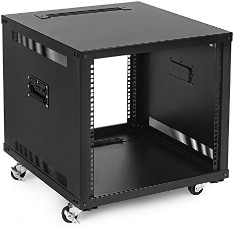 NavePoint 9U Portable Server Rack with Casters - 9U Network Rack Open Frame with Adjustable Rails, 132lbs Capacity - Up to 22.6" Deep 19-Inch Rack for IT Equipment, Telecom & A/V, Black by NavePoint