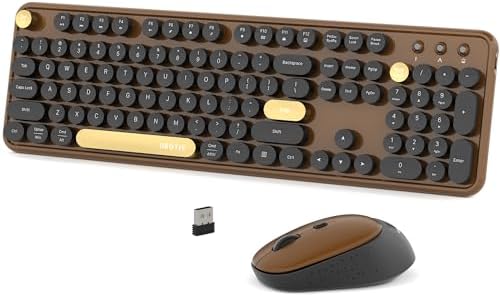 Colorful Wireless Computer Keyboards Mouse Combos (Black Brown) by UBOTIE
