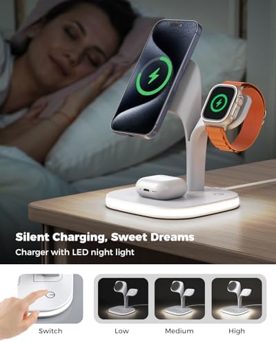 EXW for Magsafe Charger Stand,Charging Station for Multiple Devices,Wireless Charger for iPhone 17 Air 16 15 14 13 12 Series,Apple Watch Series 1-10/Ultra,AirPods Pro with LED and Adapter (White) - Image 5