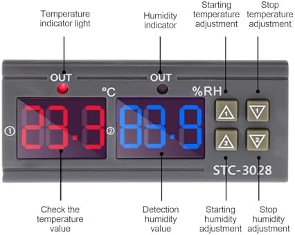 2Pcs All-Purpose Intelligent Digital Display Temperature and Humidity Controller with Dual Displays and Relay Outputs STC-3028 10A AC110~220V for Incubator Brooder Refrigerator Fermenter Greenhouse - Image 3