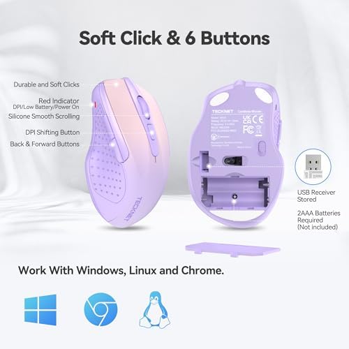 TECKNET Wireless Mouse, 2.4G Ergonomic Computer Mouse, 2600 DPI - Image 6