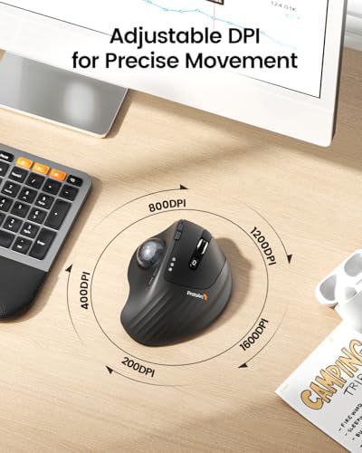 ProtoArc EM01 NL Wireless Trackball Mouse, Rechargeable Thumb Control, Gray - Image 5