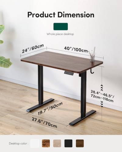 CubiCubi 40 x 24 One-Piece Electric Adjustable Standing Desk, Black Walnut - Image 2