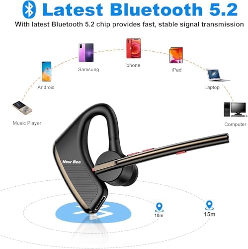 New Bee Bluetooth Earpiece V5.2 Wireless Headset 24Hrs Talktime Black - Image 5