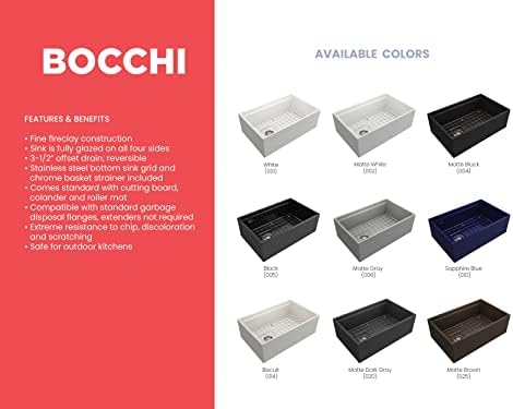 BOCCHI Contempo Workstation Apron Front Step Rim Fireclay 30 in. Single Bowl Kitchen Sink with Accessories in Black - Image 5