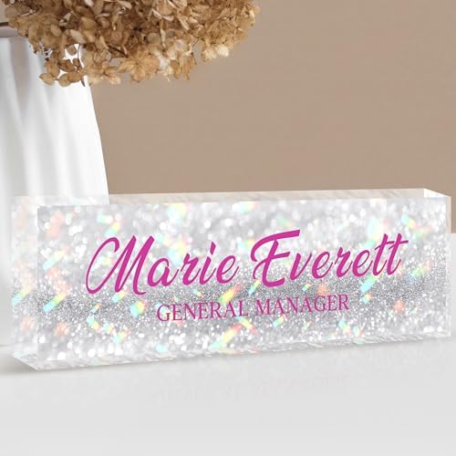 Custom Name Plate for Desk | Personalized Desk Name Plate | Personalized Boss Employee Appreciation Gifts | Acrylic Name Plate Office Desk Accessories (A-Silver Colored Crystal) by EOBIBIFUN