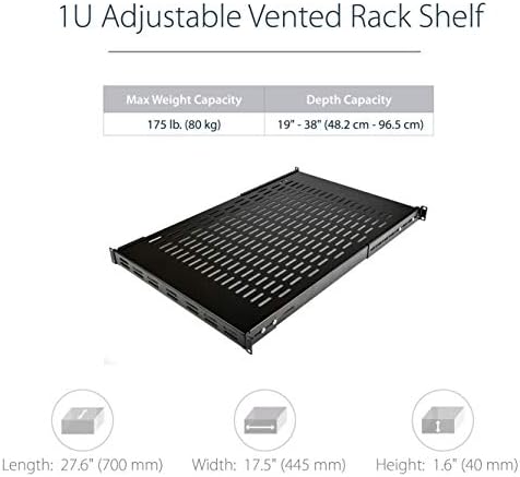 StarTech 1U Adjustable Vented Rack Shelf, 19in, 175lb, TAA (ADJSHELF) - Image 2