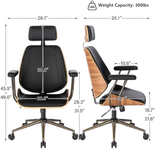 High Back Ergonomic Office Chair, with Headrest & Arms, Black - Image 3