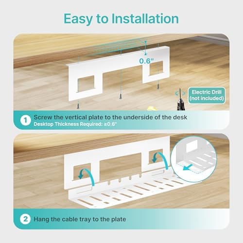 PEGZONE Under Desk Cable Management Tray, 15.7'' Screw-Mount Steel Rack - Image 6