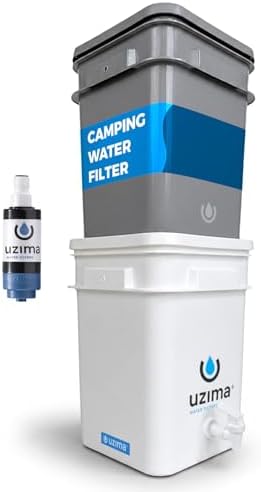Uzima UZ-2 Camping Water Filter and Drinking Water Filter System, Portable Survival Camping Essentials, Backpacking Purification Gear for Glamping, Hiking, and Hunting Essentials and Military Gear by Uzima