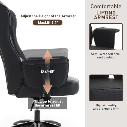 DYHOME Vintage Office Chair Wingback Black Leather Executive Desk Chair - Image 4