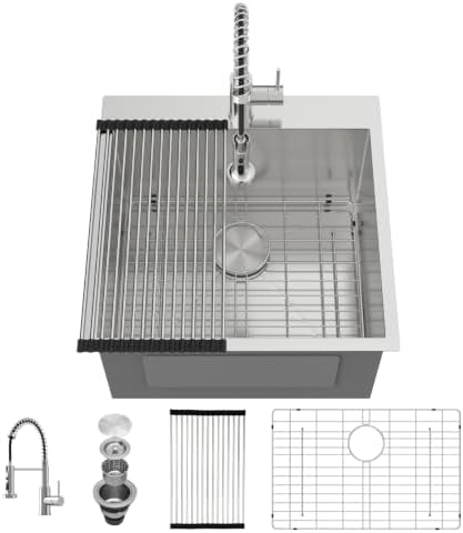 Sarlai 22" x 22" Laundry Sink with Faucet Drop In Kitchen Sinks 12" Deep by Sarlai