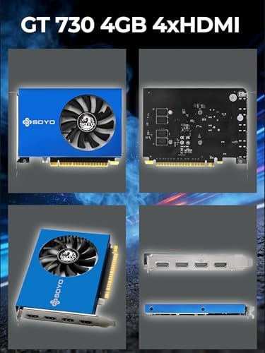 SOYO Geforce GT 730 Graphics Card, 4GB DDR3 64 Bit 4xHDMI 2.0B 4K Quad Monitors Multiple Displays, PCI-E x8 2.0 Single Fan Cooling GPU for Video Wall, Stock Trading & Monitoring (Blue) - Image 3