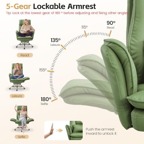 HUBSON Big and Tall Office Chair, Footrest & Flip Armrest for Pets, Green - Image 3