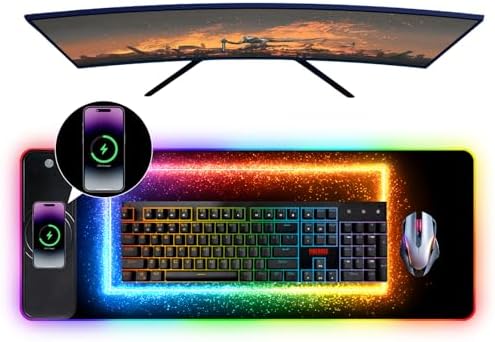 Wireless Charging RGB Gaming Mouse Pad, 31.5 x 11.8 Inch Extended Mouse Mat with Rainbow LED Edge Design, Desk Pad with 7 Lighting Modes, Non-Slip Base for Gaming & Office - Image 4