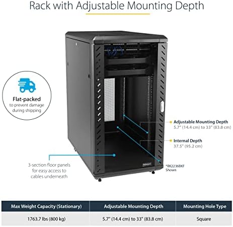 StarTech 32U Enterprise-Grade Server Rack Cabinet, 19in Enclosed 4-Post Rack with 33in (83cm) Mounting Depth and 1764lb (800kg) Weight Capacity - Image 3
