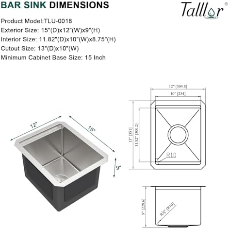 12" Undermount Bar Sink, 16 Gauge Stainless Steel Workstation Prep Sink with Cutting Board & Drain Strainer, Small Single Bowl Wet Bar Sinks for RV, Kitchen Island, Brushed Nickel #TLU-0018 - Image 6
