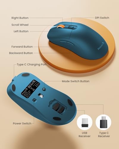 ProtoArc EM15 USB C Mouse, Tri-Mode Bluetooth Mice for Laptop, Blue - Image 5