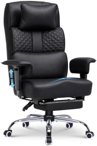 GTPLAYER Big and Tall Office Chair 400lbs Heavy Duty Wide Ergonomic Gaming Chair with Footrest, High Back Computer Chairs with Adjustable Armrests, Executive Desk Chairs with Lumbar Support, Black by GTPLAYER