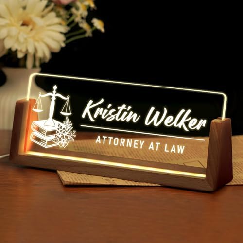 Desk Name Plate Personalized, Custom Acrylic Light-Up Name Plate for Desk by Ueedklaayy