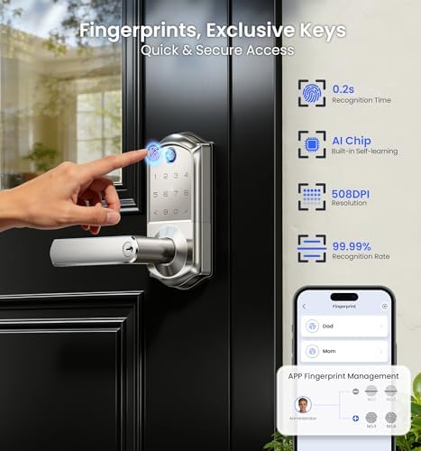 Veise VE019 Smart Lever Lock, Keypad Door Knob with Handle, Satin Nickel - Image 4