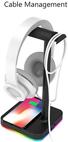 KAFRI RGB Headphone Stand with Wireless Charger Desk Gaming Headset Holder Hanger Rack with 10W/7.5W Fast Charge QI Wireless Charging Pad - Suitable for Gamer Desktop Table Game Earphone Accessories - Image 4