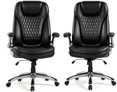 Executive Office Chair-Ergonomic Computer Desk Chair, High Back Leather Chair Swivel Home Office Chair Set of 2, Black by COLAMYHOME