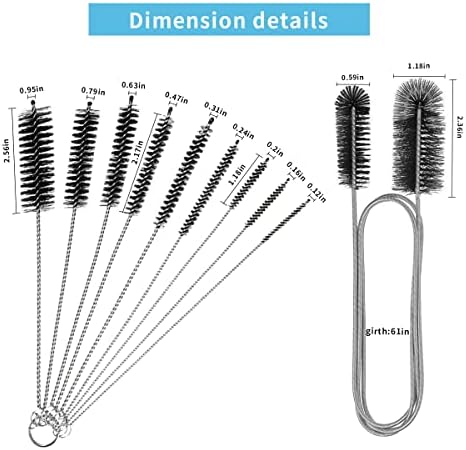 10PCS Flexible Drain Brush Straw Cleaner Brush Set,Pipe Cleaners Brush,61Inch Stainless Steel Double-Ended Hose Brush 8.2Inch Nylon Long CPAP Tube Cleaning Brush for Home Kitchen Sink Plumbing - Image 7