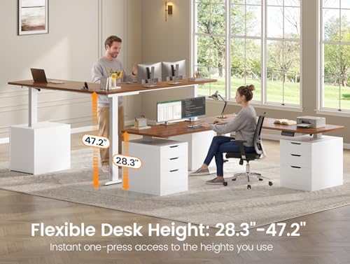 SEDETA L Shaped Electric Standing Desk, 66.9" x 57.1" Height Adjustable Corner Desk with 6 Drawers & Built-in Power Outlet, 3 Memory Presets, 200lbs Capacity, White + Brown - Image 3