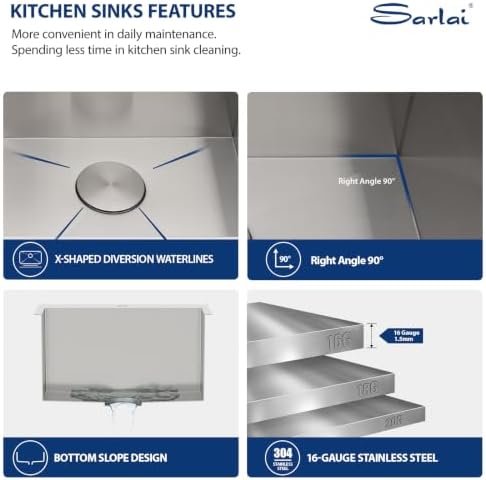 Sarlai 22" x 22" Laundry Sink with Faucet Drop In Kitchen Sinks 12" Deep - Image 7