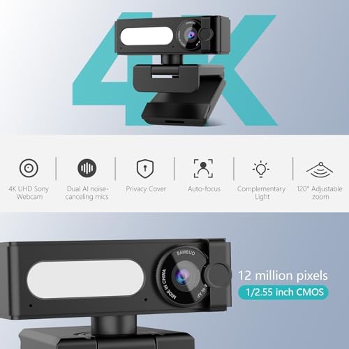4K Webcam with Dual AI Noise-Cancelling Mics Autofocus, Auto Light Correction,120° FOV,Privacy Cover,Plug and Play Computer Camera for Microsoft Teams/Zoom/Google Voice/Skype/Facetime/YouTube,Black - Image 6