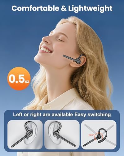 New Bee Bluetooth Headset V5.1 72H Talk Time Dual Mic with Mute Button for Business, Wireless Hand-Free Bluetooth Earpiece with 500mAh Charging Case for Cell Phone Calls Trucker Driver Laptop - Image 4