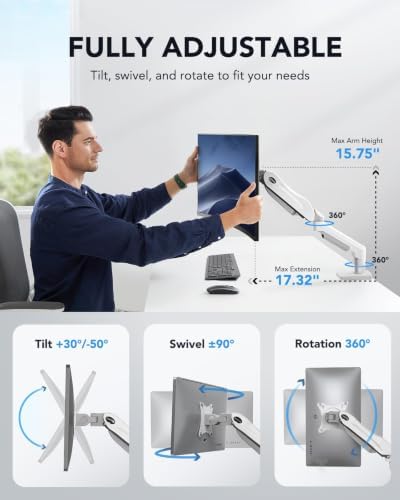 HUANUO Single Monitor Mount, 13 to 32 Inch Gas Spring Monitor Arm, Adjustable Stand, Vesa Mount with Clamp and Grommet Base - Fits 4.4 to 19.8lbs LCD Computer Monitors (Pack of 2) - Image 4