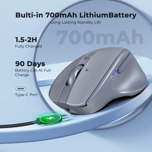 MEETION Wireless Mouse, Ergonomic Bluetooth Mouse for Laptop, Gray - Image 3