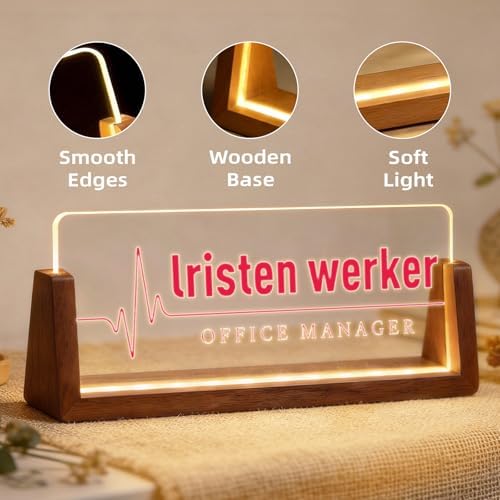 Personalized Light Up Acrylic Desk Name Plate - Custom Name Plate for Desk with Walnut Wood Base - Appreciation Office Gifts for Employees, Teacher, Social Worker (Nurse-2) - Image 7