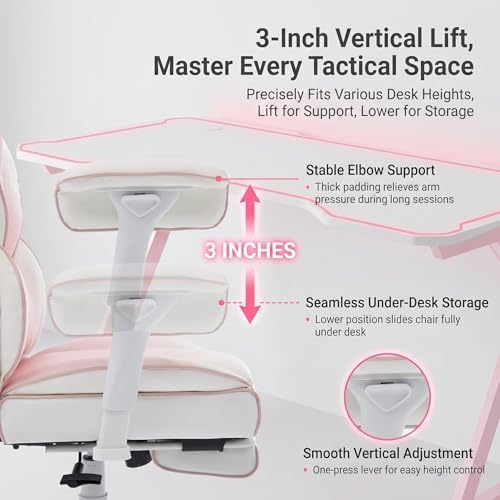 Big and Tall Gaming Office Chair 400lbs - Heavy Duty Ergonomic Computer Desk Chair with Footrest, Adjustable Armrests, High Back PU Leather with Racing Style (White/Pink) - Image 7