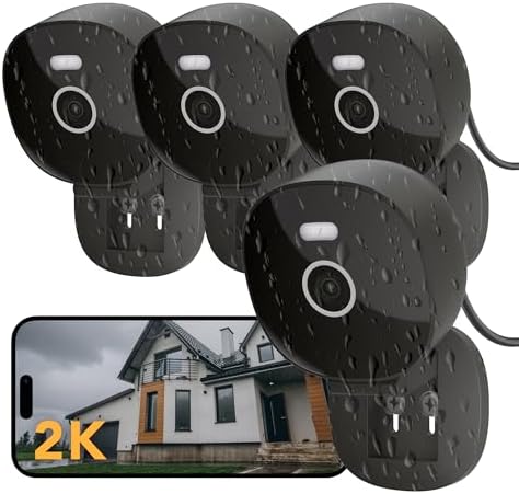 2K Wired Security Camera, Indoor/Outdoor for Home, Pet, Baby, Nanny, IP65 Waterproof Color Night Vision, White Light & Siren, Recording, Motion Detection, Works with Alexa,Pulg in, Black-4P by FamViva