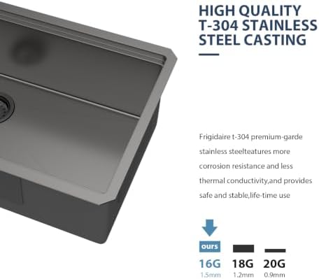 Lordear 39 Inch Black Undermount Kitchen Sink Workstation SUS304 16 Gauge - Image 5