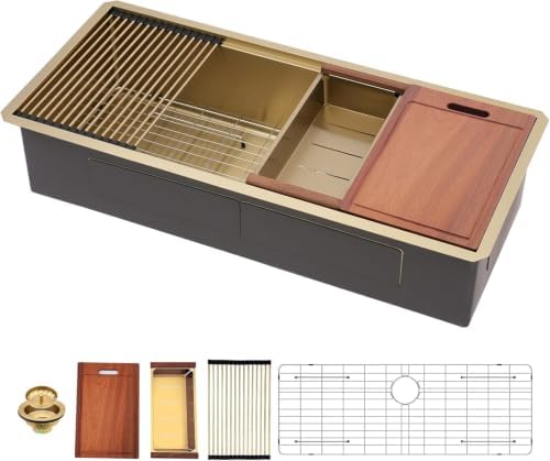 Sarlai 45 Gold Undermount Kitchen Sink 45x19 Inch Workstation Large Sinks by Sarlai