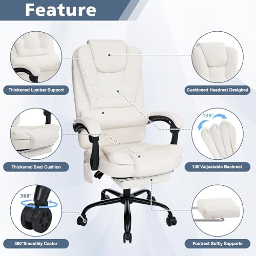 HOFFREE Massage Office Chair with Foot Rest 7 Points Vibration,Beige - Image 5