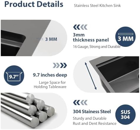 Lordear 30 Inch Black Kitchen Sink Single Bowl Workstation Sinks 16 Gauge All In One 30x22 Kitchen Sinks Stainless Steel Gunmetal Black Sink 30" - Image 4