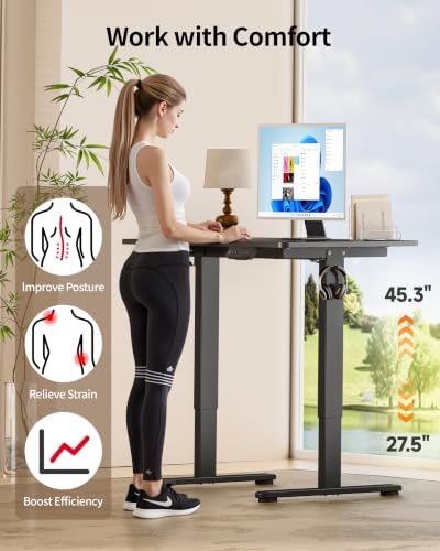 Okin Standing Desk Electric Adjustable Computer Whole Piece Stand up Desk Office Gaming Home Office Memory Desks 48x24 inches Black - Image 5
