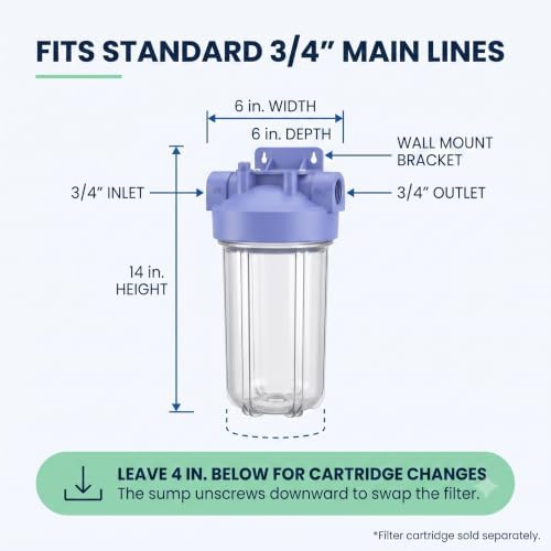 Culligan HF-360A/HF-360B Whole House Water Filter Housing Clear – 3/4" Inlet/Outlet, Standard Duty, Sediment Water Filtration for Home Plumbing & Appliances, NSF Certified - Image 3