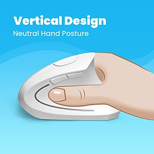 Perixx PERIMICE-713W Wireless Ergonomic Vertical Mouse - 2.4G Spec with USB Receiver - On/Off Switch - 6 Buttons Right Handed Design - White - Image 3
