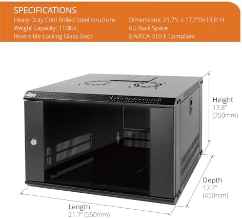 Tecmojo 6U Wall Mount Server Cabinet IT Network Rack Enclosure Lockable Door and Side Panels Black, Cooling Fan, Standard Glass Door, 450mm Depth, for 19” IT Equipment, A/V Devices - Image 2
