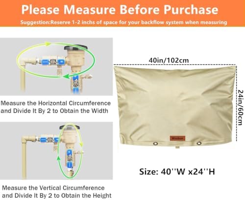 Backflow Preventer Cover Insulated Pouch,Outdoor Pipe Insulation Cover,Winter Freeze Protection Water Well Pump Covers Sprinkler Valve Cover Insulated (Khaki, 40''W x 24''H) - Image 3