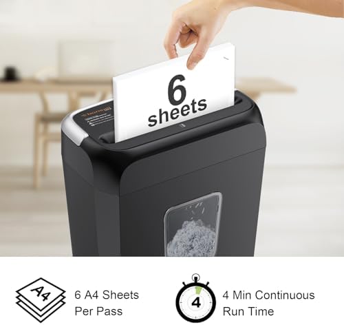 Bonsaii 6-Sheet Cross Cut Paper Shredder for Home, 3.4 Gal Bin - Image 2