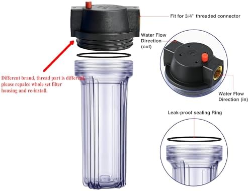 Geekpure 10-Inch Whole House Slim Water Filter Housing with Pressure Relief Valve - 3/4" NPT Brass Port-Fit for 2.5" x 10" Filters-Clear Pack of 3 - Image 2